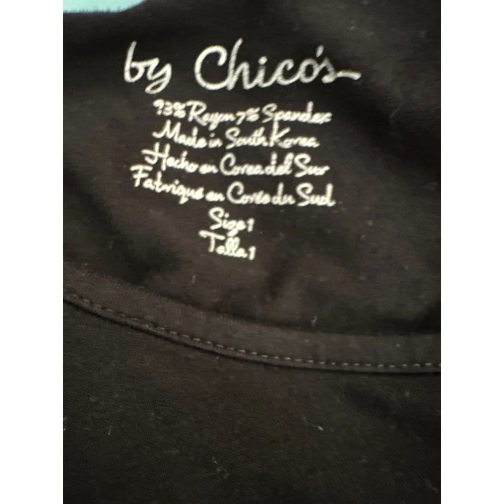 by Chico's Black Pullover Top Sz 1/Medium Asymmetric Hem & Sleeves Rayon/Spandex - Picture 8 of 8